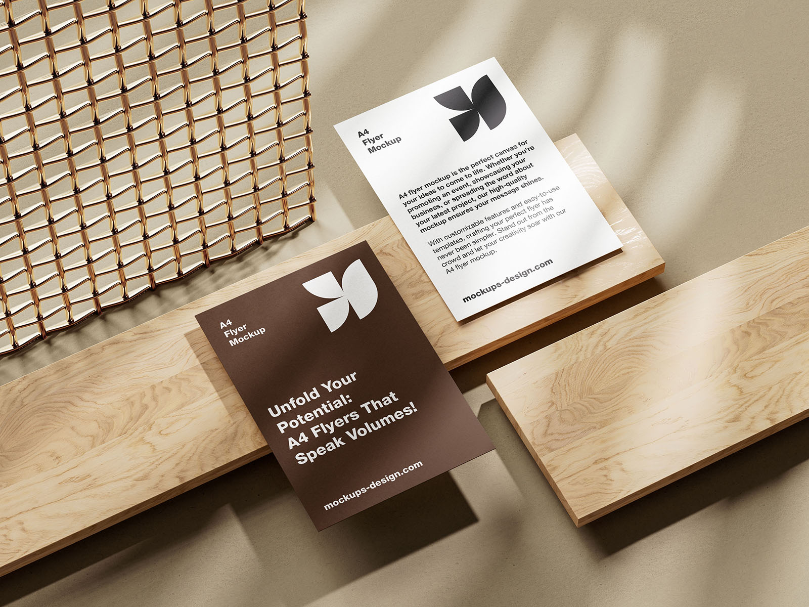 A4 flyer print sample on wood surface
